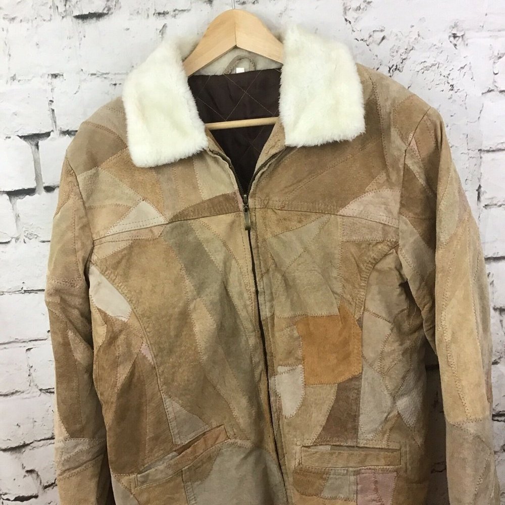 Vtg 70's Jacket Leather Suede Patchwork Womens Sz… - image 2